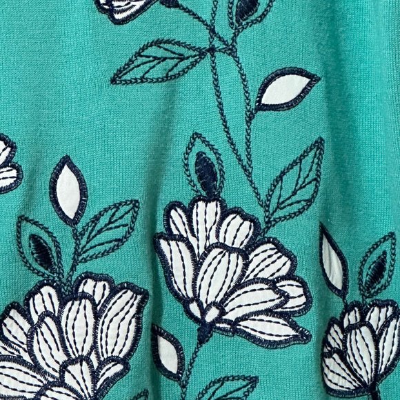 Alfred Dunner size XL green appliqué attached beaded necklace 3/4 sleeve sweater - Picture 2 of 8